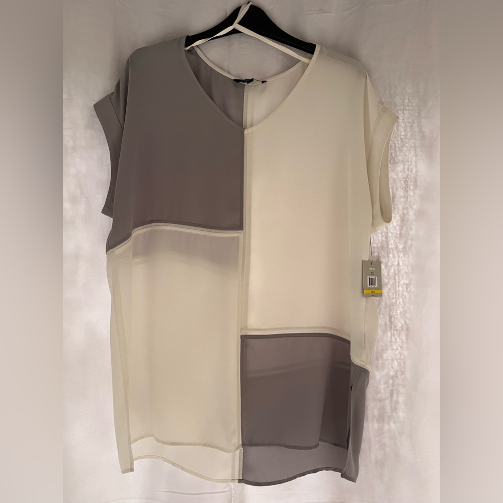 John Mark, size Medium, White and Gray Sleeveless top.